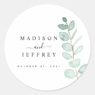 Eukalyptus Greenery Minimalistisch Wedding Runder Aufkleber