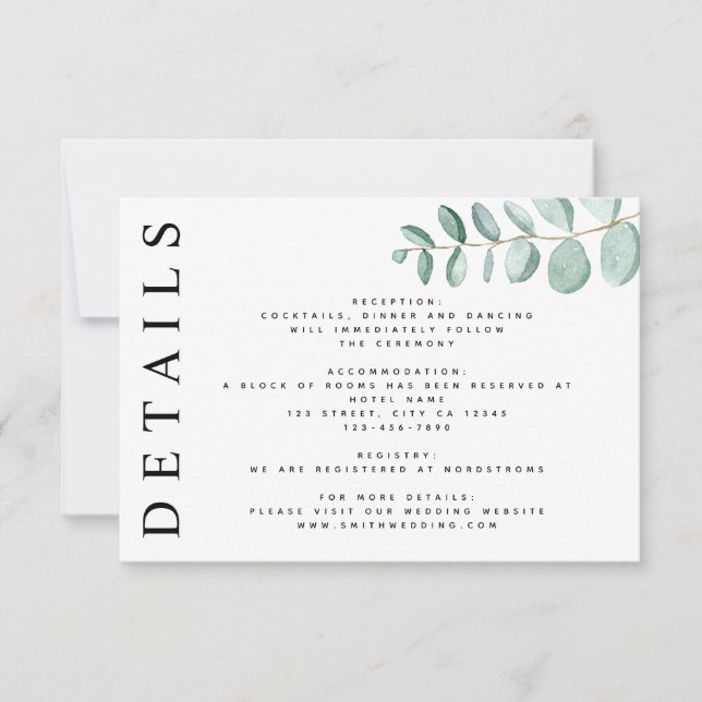 Eukalyptus Greenery Minimalistische Hochzeitsdetai RSVP Karte (Vorderseite)