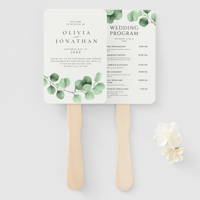 Eukalyptus Greenery Minimalistische Hochzeitsprogr Fächer (Vorne und Hinten)