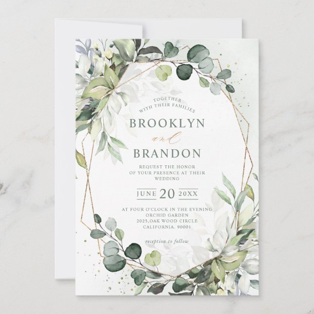 Eukalyptus Greenery Modern Geometric Wedding Invit Einladung (Vorderseite)