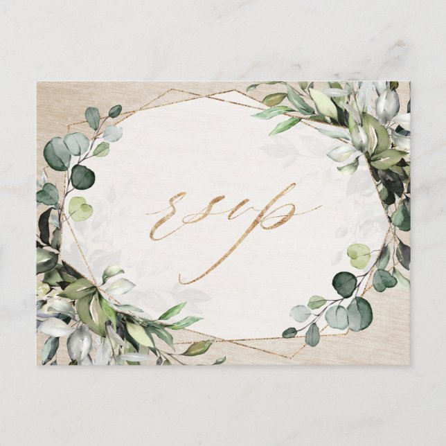 Eukalyptus Greenery Modern Geometric Wedding RSVP Postkarte (Vorderseite)