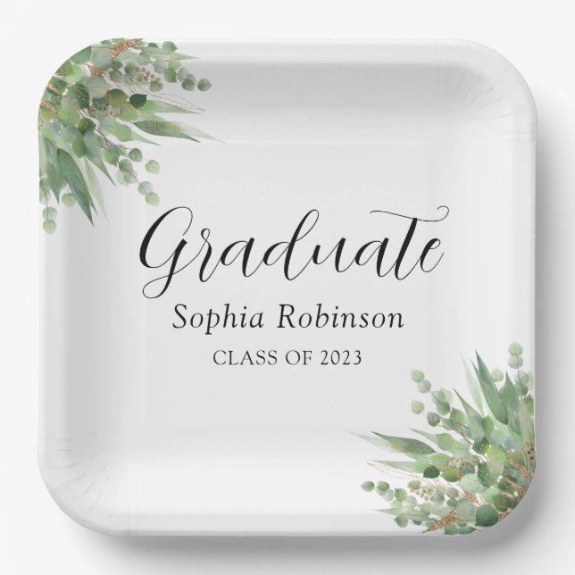 Eukalyptus Greenery Moderne Graduation Party Pappteller (Vorderseite)