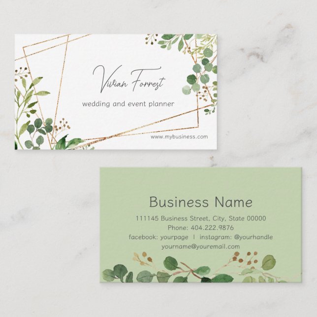 Eukalyptus Greenery Moderner geometrischer Rahmen Visitenkarte (Vorne/Hinten)
