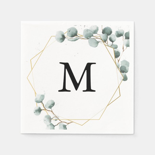 Eukalyptus Greenery Monogram Cocktail Napkin Serviette (Vorderseite)