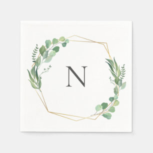 Eukalyptus Greenery Monogram Gold Frame Wedding Serviette