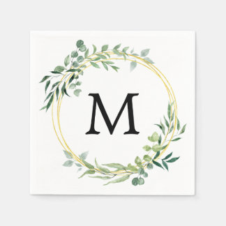Eukalyptus Greenery Monogram Gold Green Wedding Serviette