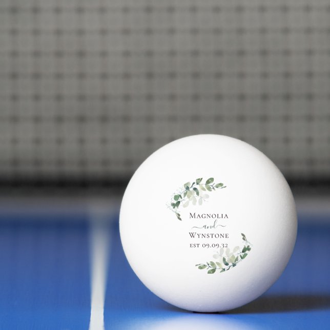 Eukalyptus Greenery Monogram Wedding Tischtennisball (Netto)