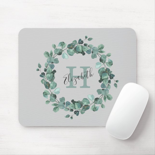Eukalyptus Greenery Personalisiert Monogram Mousepad (Mit Mouse)