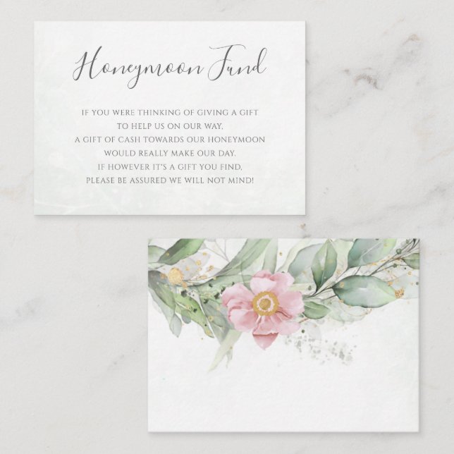 Eukalyptus Greenery Pink Floral Honeymoon Fund Begleitkarte (Vorne/Hinten)