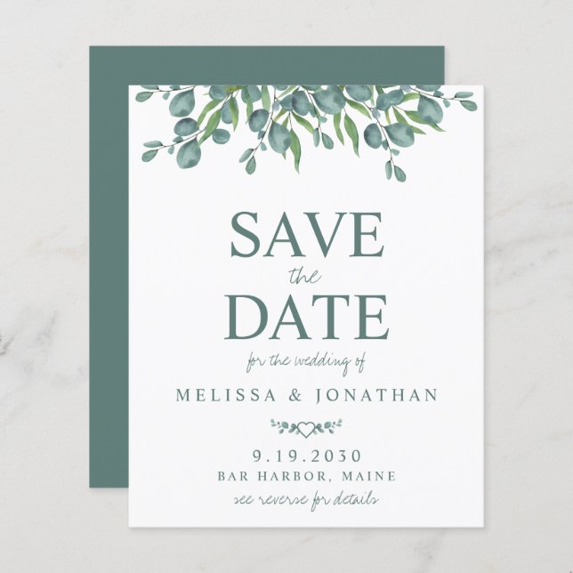 Eukalyptus Greenery QR Code Save the Date (Vorne/Hinten)