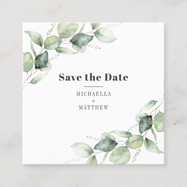 Eukalyptus Greenery QR Code Save the Date Karte (Vorderseite)