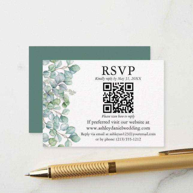 Eukalyptus Greenery QR UAWG Wedding Begleitkarte (Vorderseite/Rückseite Beispiel)