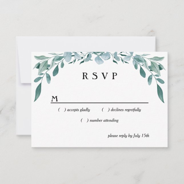 Eukalyptus Greenery Rahmen Grün Blau Weiß RSVP Karte (Vorderseite)