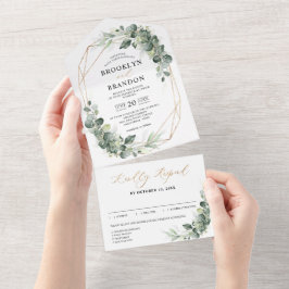 Eukalyptus Greenery Rustic Geometric Wedding All In One Einladung