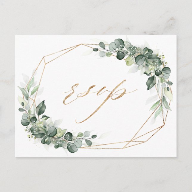 Eukalyptus Greenery Rustic Geometric Wedding RSVP Postkarte (Vorderseite)