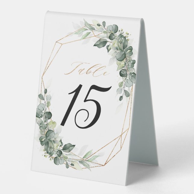 Eukalyptus Greenery Rustic Geometric Wedding Table Tischaufsteller (Vorderseite)