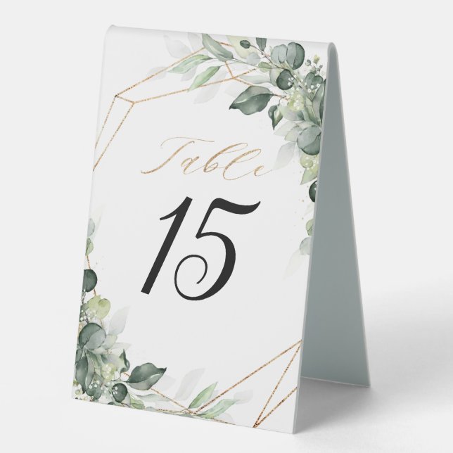 Eukalyptus Greenery Rustic Geometric Wedding Tischaufsteller (Vorderseite)