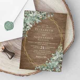 Eukalyptus Greenery Rustic Wood Geometric Wedding Einladung