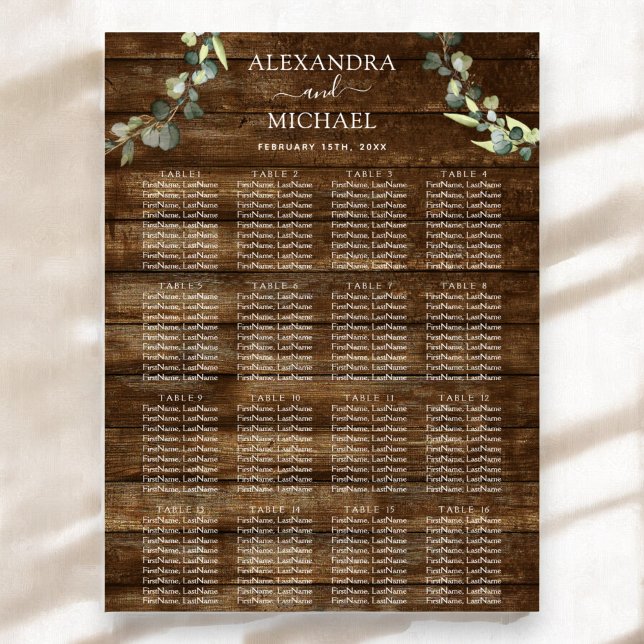 Eukalyptus Greenery Rustic Wood Wedding Seating Poster (Von Creator hochgeladen)