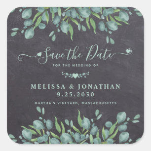 Eukalyptus Greenery Rustikale Hochzeit retten Datu Quadratischer Aufkleber