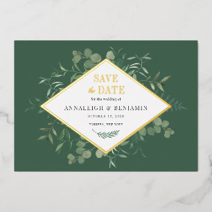 Eukalyptus Greenery Save the Date Gold Folieneinladung