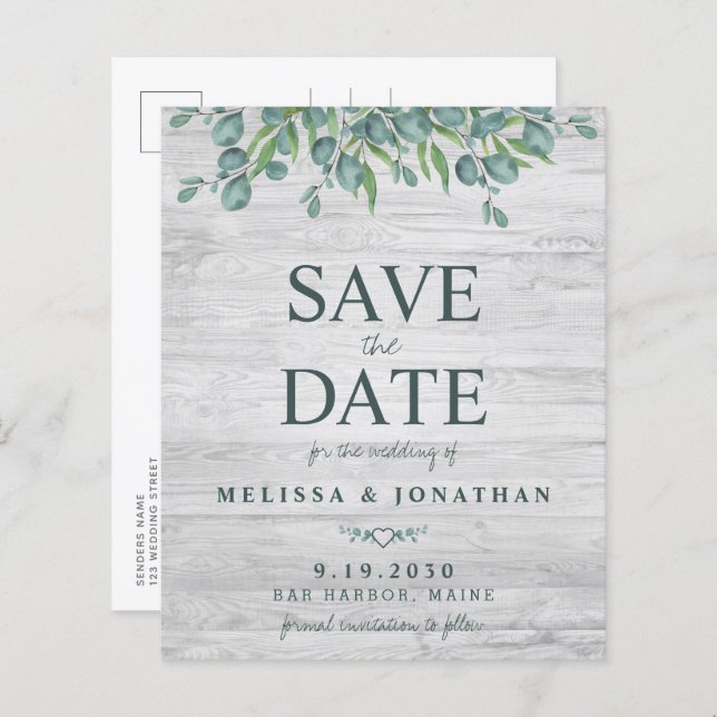 Eukalyptus Greenery Save the Date Postcard (Vorne/Hinten)