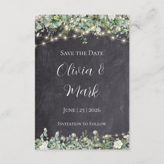 Eukalyptus Greenery Save the Date | rustikal Begleitkarte (Vorderseite)