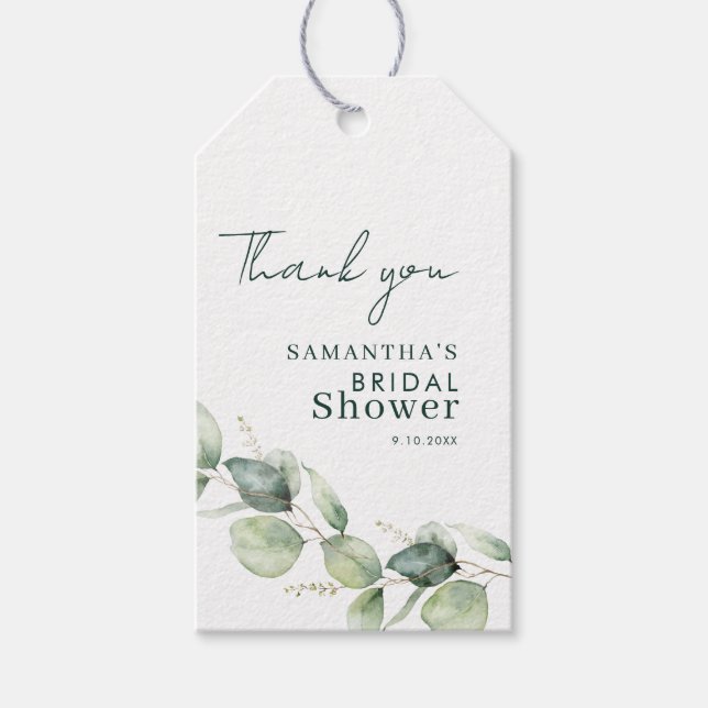 Eukalyptus Greenery Script-Brautparty Geschenkanhänger (Vorderseite)