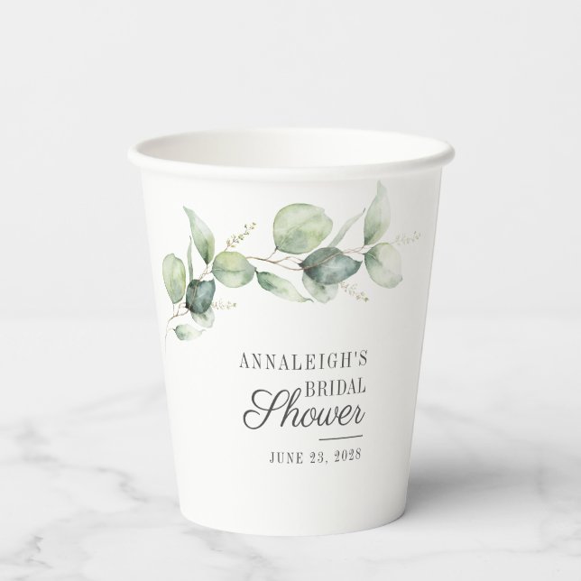 Eukalyptus Greenery Script-Brautparty Pappbecher (Rückseite)