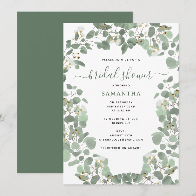 Eukalyptus Greenery Silver Dollar Brautparty Einladung (Vorne/Hinten)