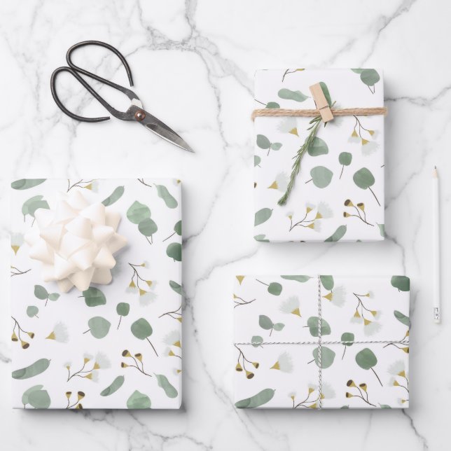 Eukalyptus Greenery Silver Dollar Gum Blüten Geschenkpapier Set (Vorderseite)