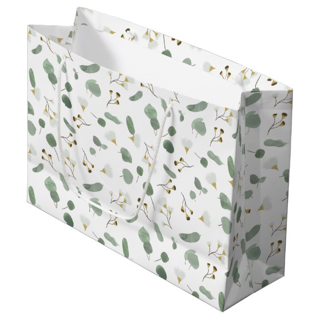 Eukalyptus Greenery Silver Dollar Gum Blüten Große Geschenktüte (Vorderseite Schrägansicht)