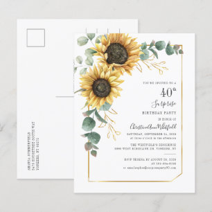 Eukalyptus Greenery Sonnenblume 40. Geburtstag Par Einladungspostkarte