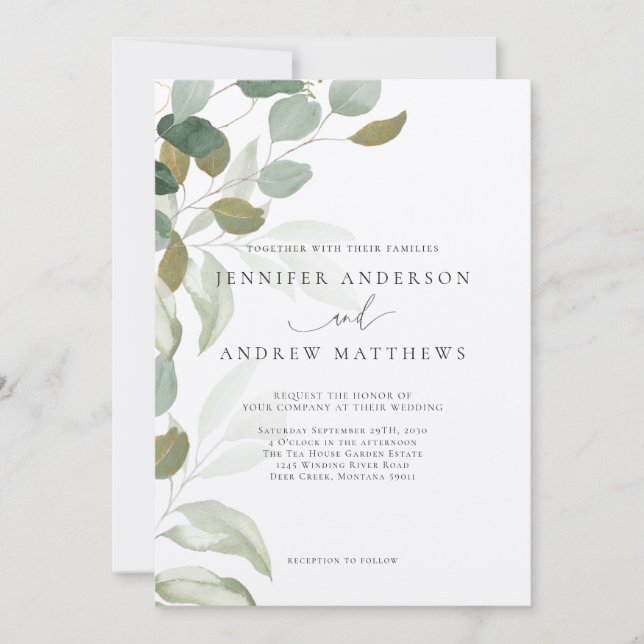 Eukalyptus Greenery Succulent Elegant Wedding Invi Einladung (Vorderseite)