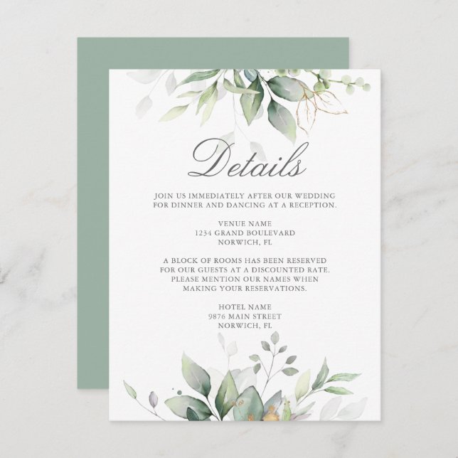 Eukalyptus Greenery Succulent Wedding Begleitkarte (Vorne/Hinten)