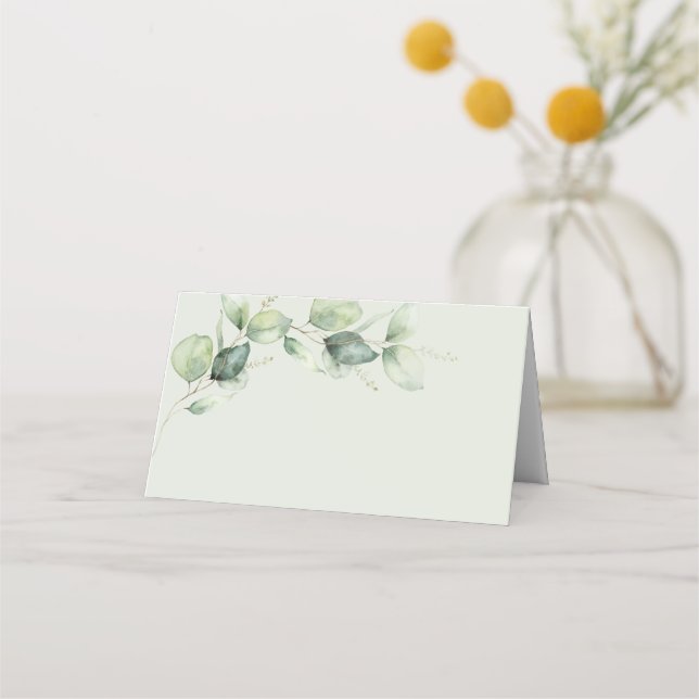 Eukalyptus Greenery Succulent Wedding Platzkarte (Vorderseite)