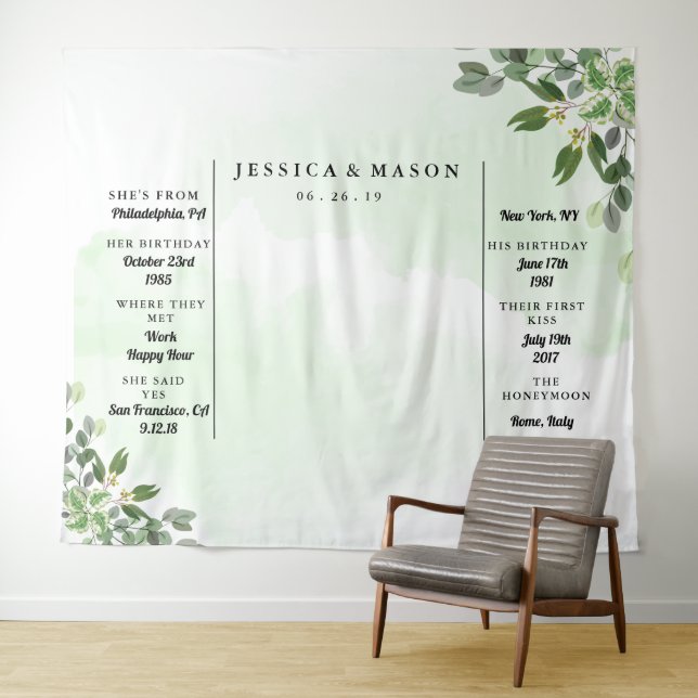 Eukalyptus Greenery Succulent Wedding Wandteppich (Beispiel (Horizontal))