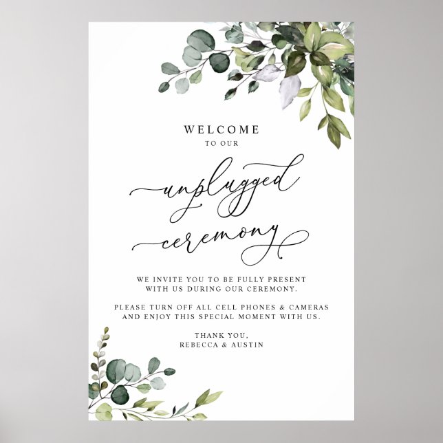 Eukalyptus Greenery Unplugged Wedding Zeremony Poster (Vorne)