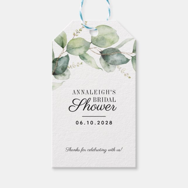 Eukalyptus Greenery Vielen Dank Brautparty Geschenkanhänger (Vorderseite)