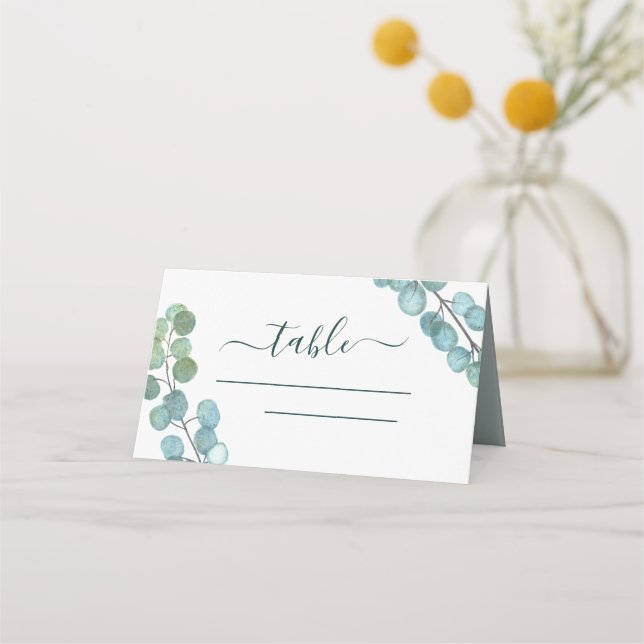 Eukalyptus Greenery Watercolor Botanische Hochzeit Platzkarte (Vorderseite)
