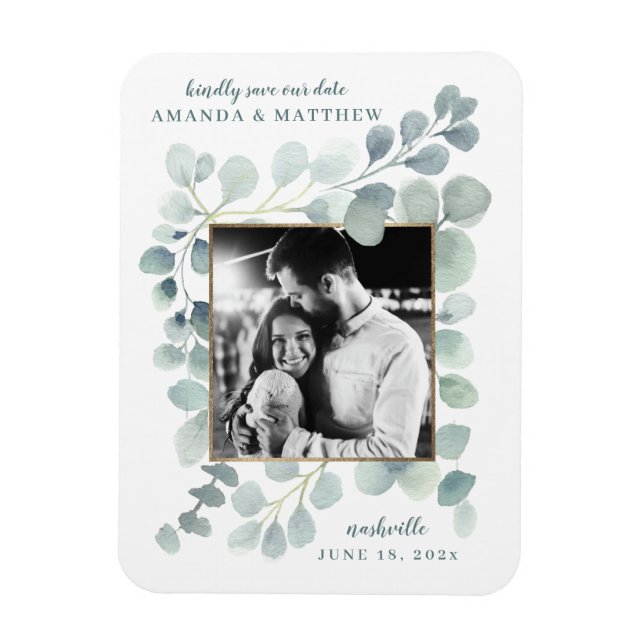 Eukalyptus Greenery Watercolor Foliage Dusty Blue Magnet (Vertikal)