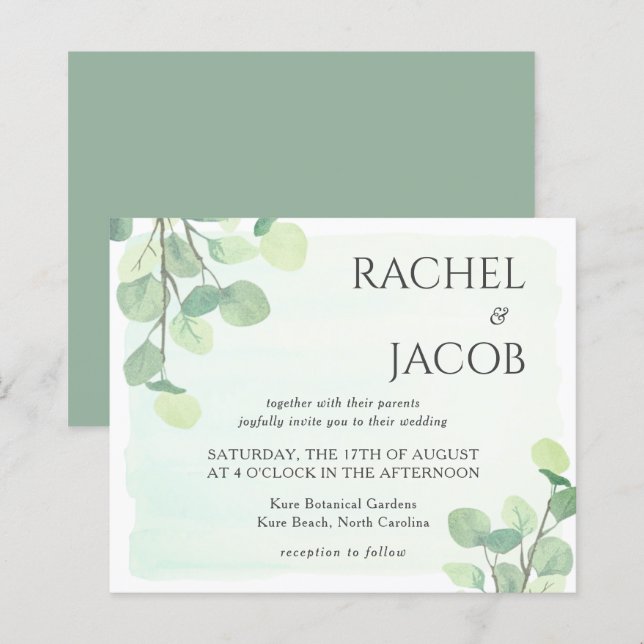 Eukalyptus Greenery Watercolor Hochzeit Einladung (Vorne/Hinten)