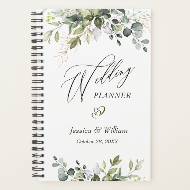 Eukalyptus Greenery Watercolor Hochzeitsplaner Planer (Vorderseite)