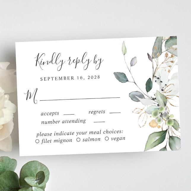 Eukalyptus Greenery Watercolor Meal Option Wedding RSVP Karte (Von Creator hochgeladen)