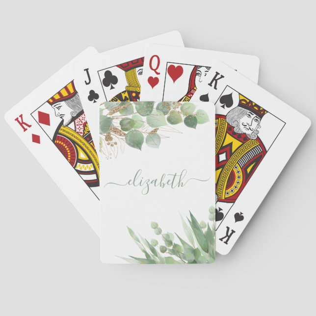 Eukalyptus Greenery Watercolor Personalisiert Spielkarten (Rückseite)