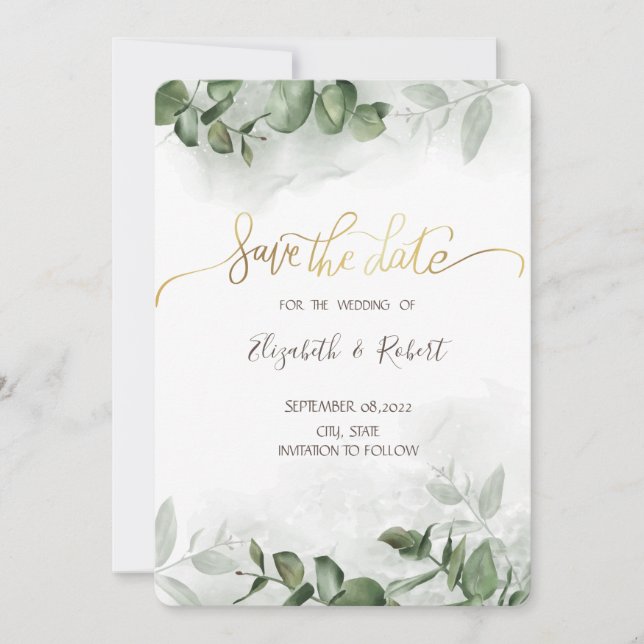 Eukalyptus Greenery Watercolor Save the Date (Vorderseite)