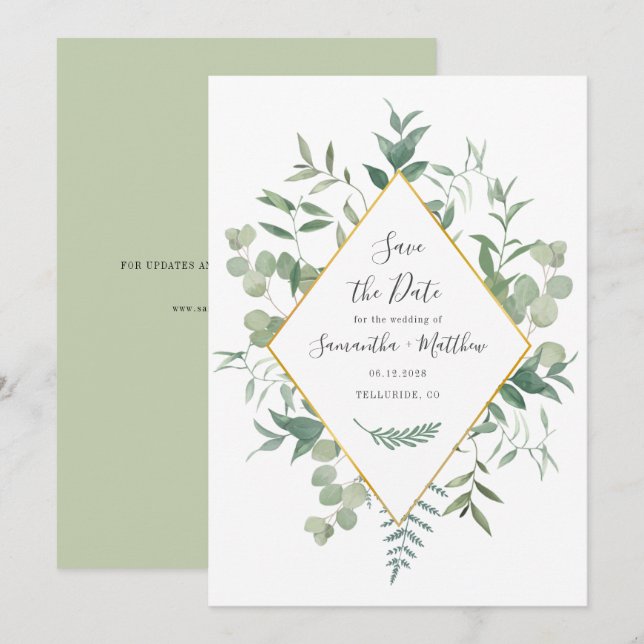 Eukalyptus Greenery Watercolor Save the Date (Vorne/Hinten)
