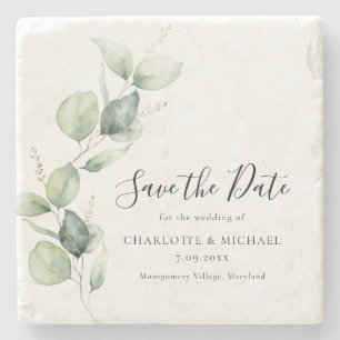 Eukalyptus Greenery Watercolor Save the Date Steinuntersetzer