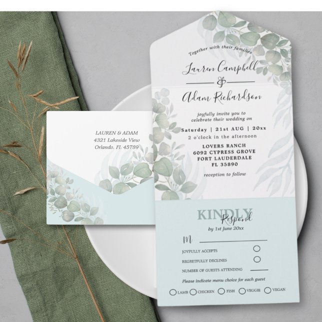 Eukalyptus Greenery Watercolor Wedding All In One Einladung (Von Creator hochgeladen)