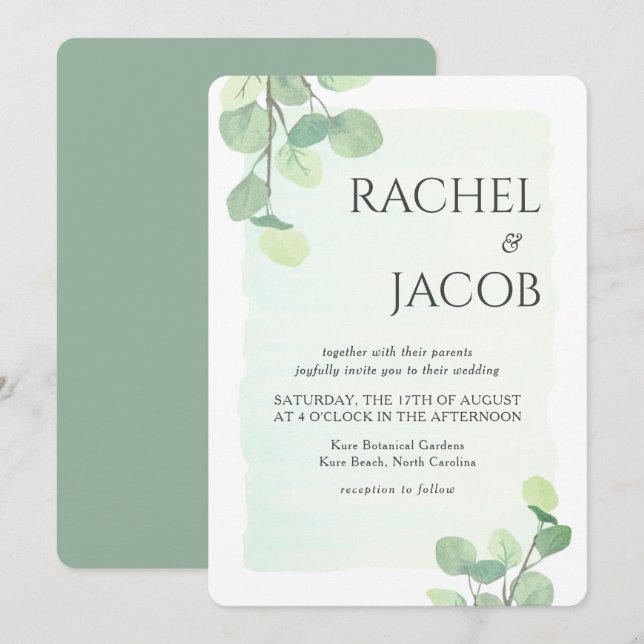 Eukalyptus Greenery Watercolor Wedding Einladung (Vorne/Hinten)